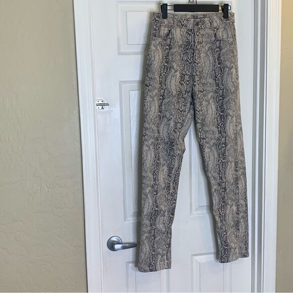 Nasty Gal Snake Print Coated Flare Jeans Split Hem Size 4 - Picture 4 of 11